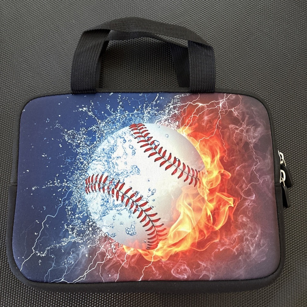 Tablet/ Mini iPad/ Kindle carrying case with handles Baseball On Fire 10 x 7"